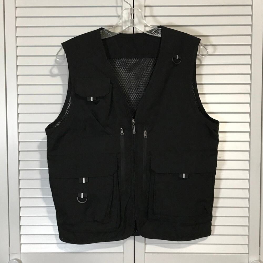 NWOT Black Outdoor Sports Fishing Breathable Quick Dry Mesh Vest M